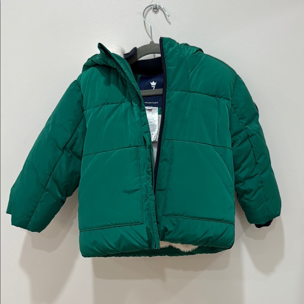 Jacadi Green Kids Furry Puffer Jacket